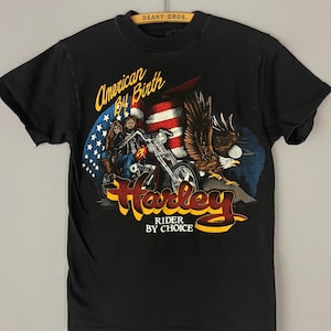 Vintage Harley Davidson Motorcycle T-Shirt “American by Birth Rider by Choice” Patriotic American Biker shirt