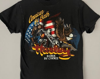 Vintage Harley Davidson motor-T-shirt 'American by Birth Rider by Choice' patriottisch Amerikaans motorshirt