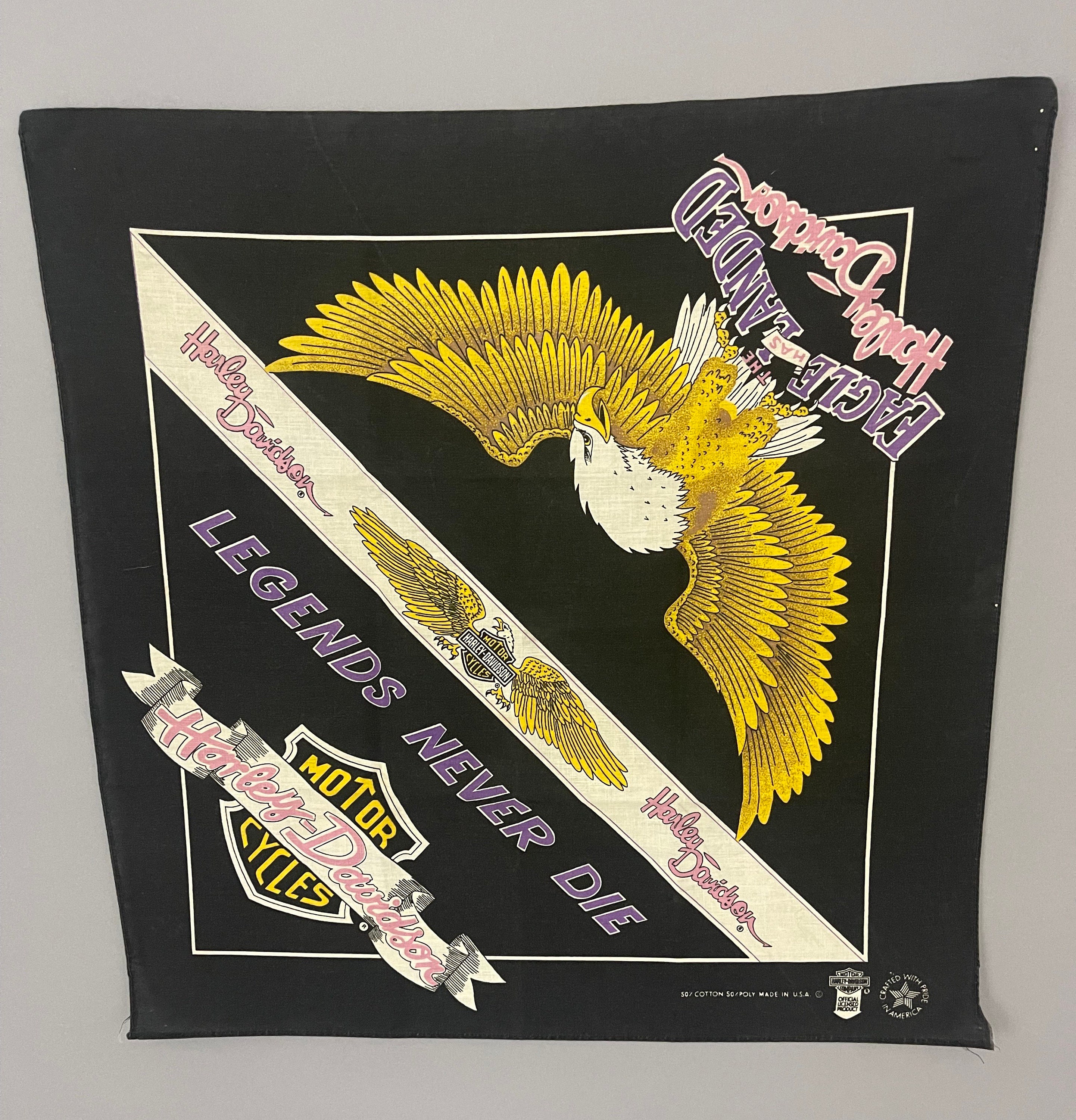 Vintage Harley Davidson Motorcycle Bandana 50/50 soft fabric, HDOLP logo ‘Legends Never Die’ biker scarf, LADIES of Harley, biker girl RARE