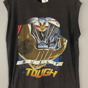 Vintage Harley Davidson 90s muscle tee motorcycle T-shirt 50/50 tank top, sleeveless biker T-shirt, paper thin, distressed, stains