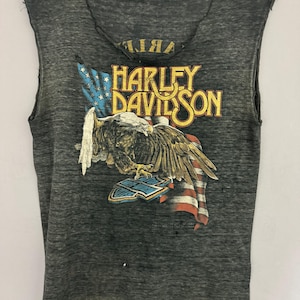 Harley-Davidson 3D 80s フリンジタンクトップ Vintage 80s Harley Davidson 3D Emblem Top Women M Black Baby