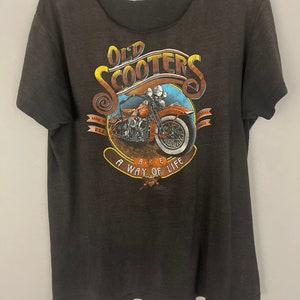 Vintage Harley Davidson motor-T-shirt met afgesneden bovenkant, &quot;Old Scooters&quot; jaren 80 American Biker, dunne patriottische mouwen Amerikaanse zeearend