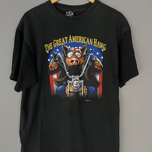 Vintage Harley Davidson Motorcycle T-shirt męski XL rzadka grafika, „The Great American Hawg”