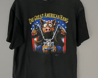 Vintage Harley Davidson motor-T-shirt heren XL zeldzame afbeelding, 'The Great American Hawg'