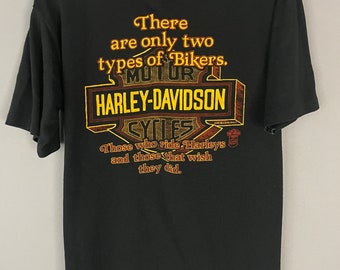 Vintage Harley Davidson motor-T-shirt, 'For Bikers Only' RARE graphic T-shirt, zeer zacht, dun shirt, staafschild-logo, Harley-rijder, jaren 80