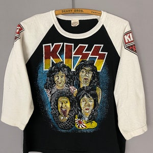 80er Jahre RARE Deadstock KISS T-Shirt Konzert Bootleg Parkplatz Shirt Fasded Raglan Ärmel Baseball Style Rock T-Shirt, beunruhigt