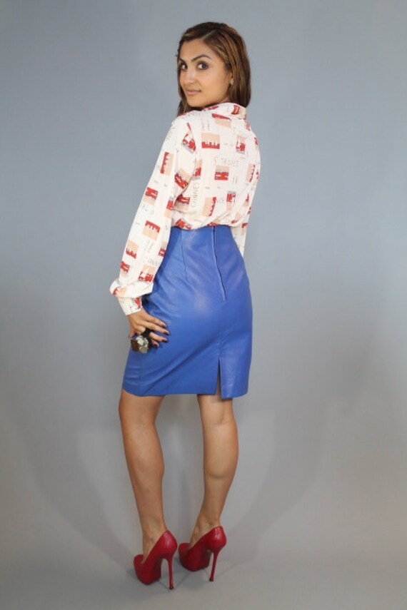 Blue Leather Pencil Skirt Fitted/Sexy Vintage/Cobalt … Gem