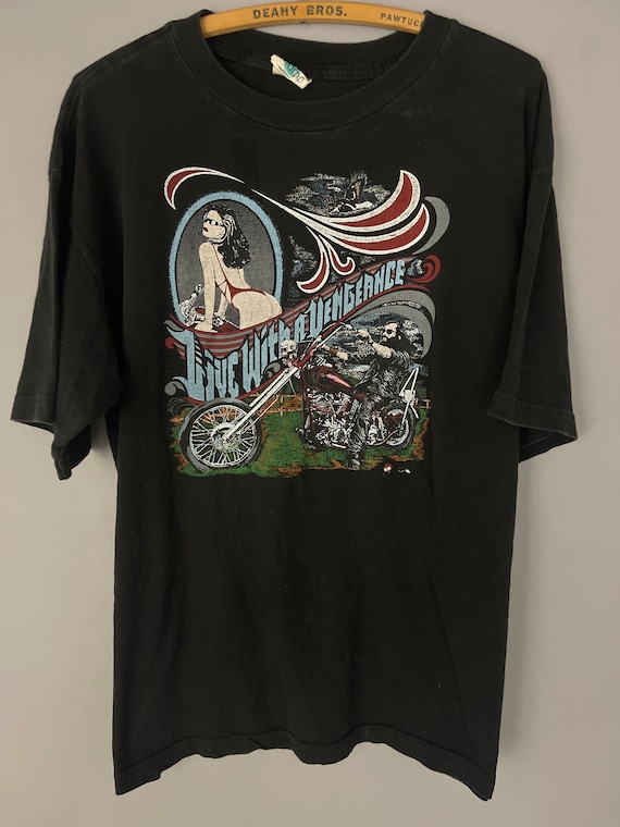 Vintage Sexy Biker Girl T-shirt, Chopper, Motorcycle Rider “live