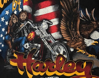 【Raucohouse】American harley-davidson printing t-shirt Vintage 1988 Harley Davidson American Steel 3D Emblem Shirt