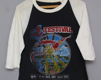 Camiseta vintage de gira de banda de rock, rara, de California, EE. UU., para festival de música, concierto, camiseta fina como el papel, camiseta de béisbol desgastada, años 80, auténtica y desgastada.