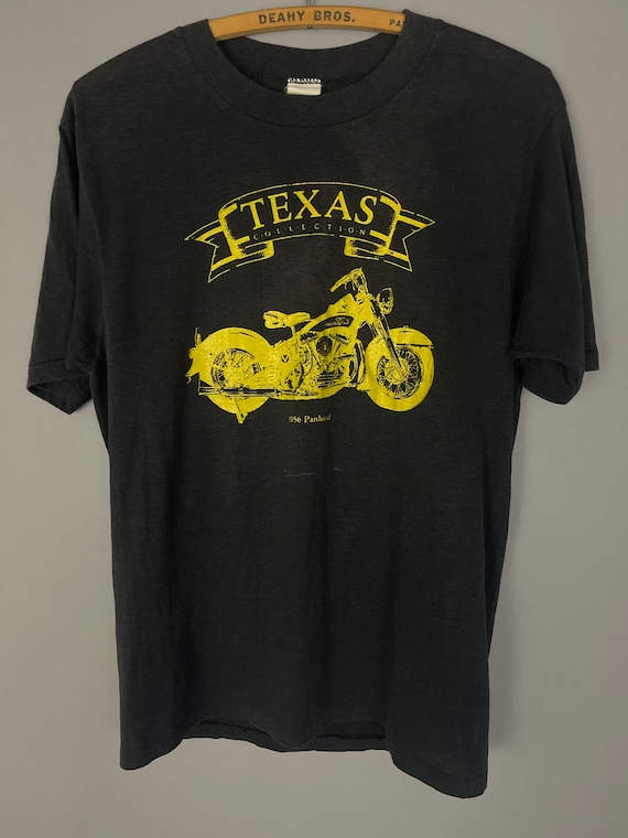 Vintage Harley Davidson Motorcycle T-Shirt Houston, Texas Panhead Genuine 50/50 tee, Eagle Wings, soft distressed