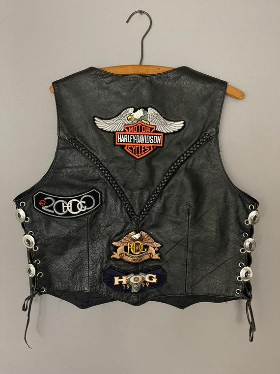 Gilet en cuir vintage Harley Davidson avec patchs et épingles - Etsy France