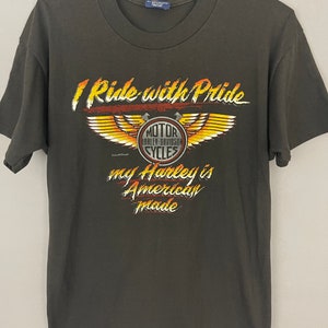 Vintage Harley Davidson motor-T-shirt versleten flinterdun 50/50 graphic burnout shirt, vintage biker-T-shirt, jaren 80 &#39;Ride with Pride&#39;, MN