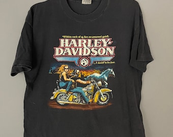 Vintage Harley Davidson T-shirt, biker chick, motorcycles riders, distressed, soft and worn in