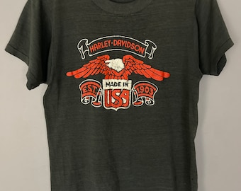 Vintage Harley Davidson motorcycle T-shirt RARE, 3D Emblem shirt 80s Paper thin, burnout tee, graphic hard to find 2 Wheelers of Denver MC