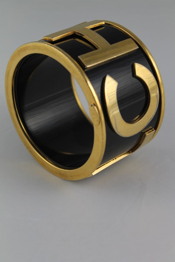 Chanel CC Logo Name Bangle Statement Bracelet Cuf… - image 3