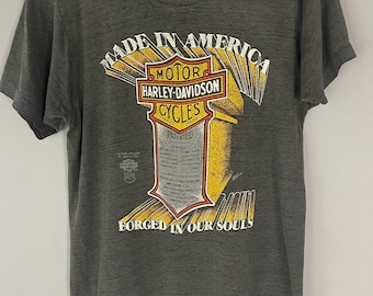 Vintage Harley Davidson motorcycle T-shirt RARE, 3D Emblem shirt 80s Paper thin, burnout tee, graphic hard to find “Forged in our Souls”