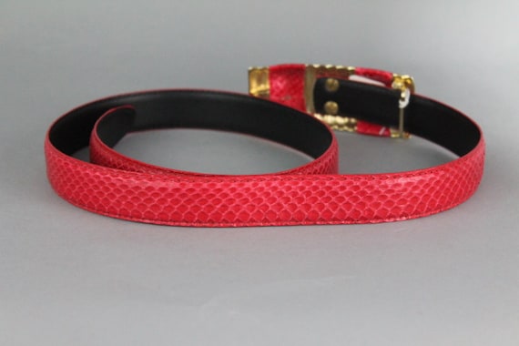 Red Genuine Snake Skin Belt with Gold Belt Buckle - image 2