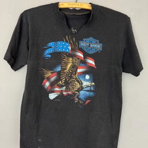80s Harley Davidson Motorcycle Vintage T-SHIRT, soft shirt distressed, Flag Eagle Louisiana