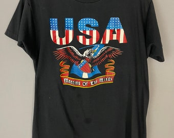 Vintage 80s USA Patriotic T-shirt, 4th of July shirt “Meeting of the Minds” Bald Eagle, biker Hot Springs Arkansas