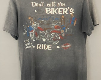 70s RARE Authentic Vintage Harley Davidson Motorcycle T-shirt Dallas Texas Worn in distressed, stains Pride Biker boys shirt ! Trashed