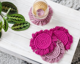 Solid Color Macrame Coasters, Boho Desk Accessories, Cute Office Decor