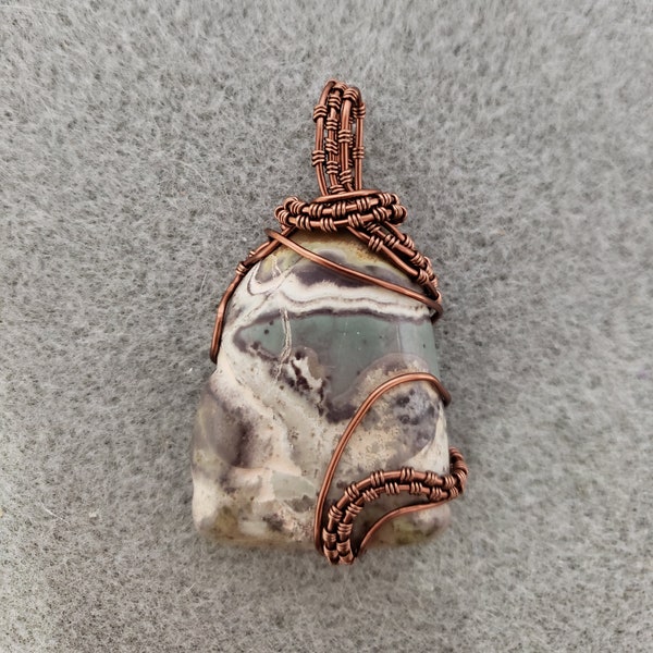 Puddingstone  and Antique Copper Wire Pendant