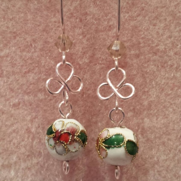 Genuine Cloisonne beads with Swarovski crystals dangle earrings