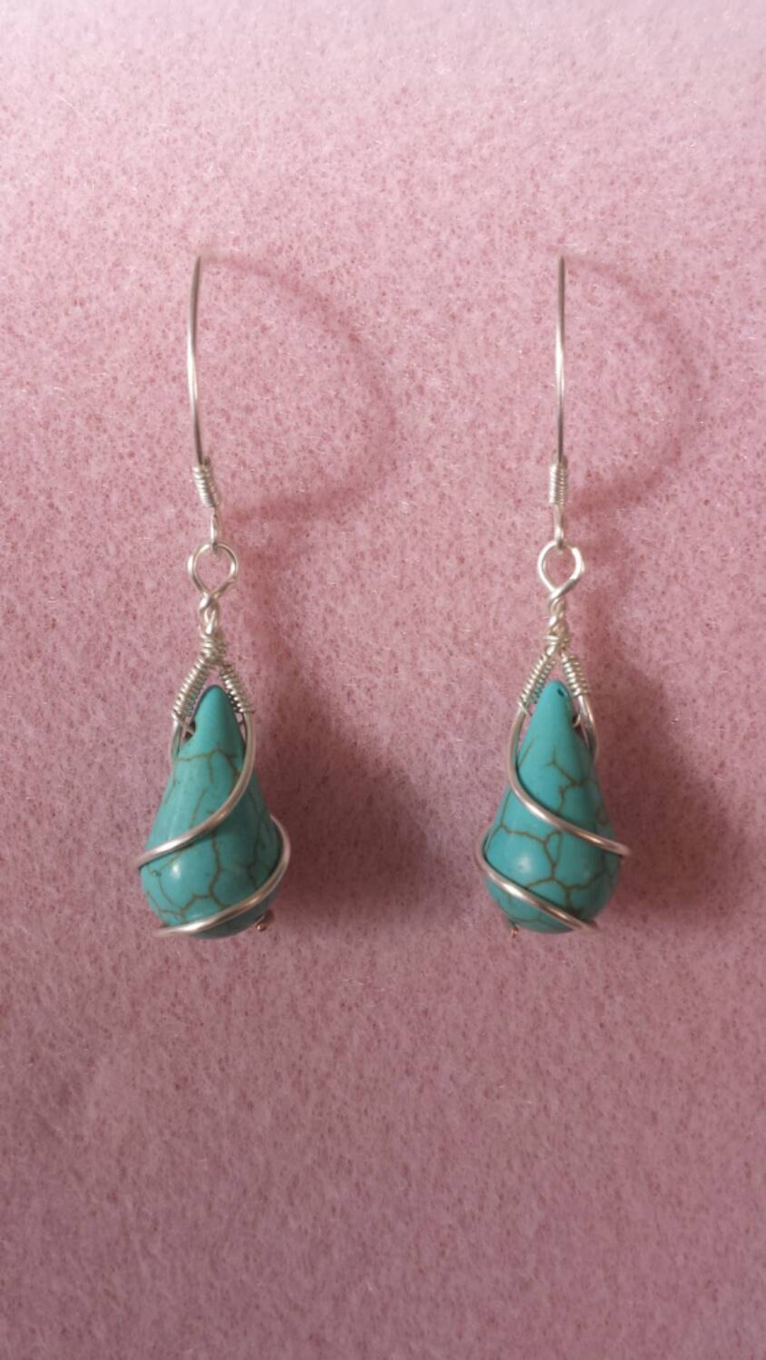 Turq Teardrop Scallop Stamped Earring