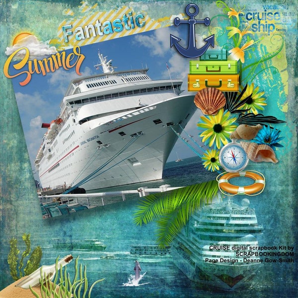 CRUISE kit de scrapbooking numérique vacances sur le thème des navires de croisière, Beaucoup d'embellissements CLIPART, palmiers, algues, coquillages, word art, bateau,