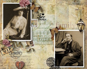 Family Ancestry Digital scrapbook kit.Make a family keepsake  : You create genealogy pages with many "Family Trees" for photo placement.