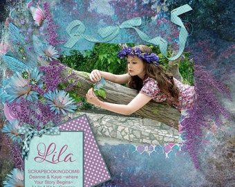 Feminine Scrapbook Kit -LILA- Delightfully feminine Scrapbooking Kit with ribbons and stunning flowers and beautiful colors