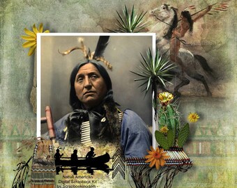 Native American Indian scrapbook kit,feathers, arrows, Indian chief head dress, native pottery, spears,Native Indian tools