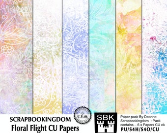 FLORAL FLIGHT commercial Use scrapbook paper pack CU Ok Subtle floral design 6 digital scrapbooking papers for personal or Commercial use