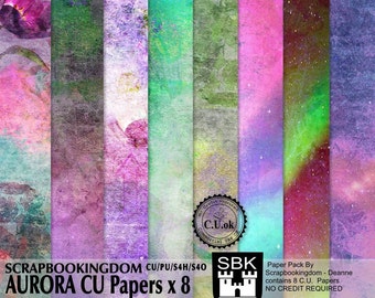 AURORA Commercial Use scrapbook Papers x 8 No credit required. Easy T.O.U Commercial Use or personal use ok Printable for PU