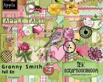 Digital Scrapbook Kit Cooking, baking,make a recipe scrapbook or use as traditional kit,  apple pie  - "Granny Smith"