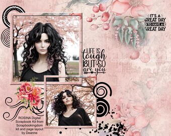 Digital Scrapbook kit -ROSINA very feminine pretty kit 9 papers 46 embies and bonus 4 x QP's ornate flourishes , wordart stamp-quotes