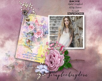 SKYE digital scrapbooking kit beautiful digital papers and scrapbook embellishments feminine digital embellishments bows, ribbons flowers