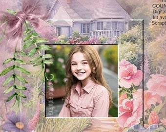 Country Lane digital scrapbook charming country cottage, country garden, 12 country landscape papers