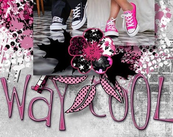 Digital Scrapbook Kit Funky Art, fun, grunge, splotches and funky art, pink and black, Arty drawings and backgrounds