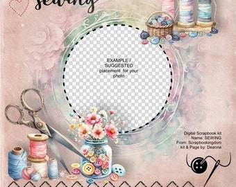 SEWING digital scrapbook kit. A multitude of beautiful sewing themed embellishments