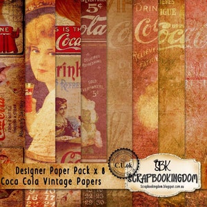 Coca Cola Vintage papers Commercial Use ok. Digital Scrapbooking Papers designer pack CU