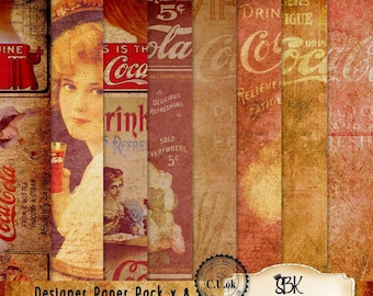 Coca Cola Vintage papers Commercial Use ok. Digital Scrapbooking Papers designer pack CU