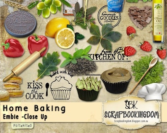Cooking & Baking Scrapbook Kit digital kit Home Baking,  flour, sugar, butter, eggs, and baked goods. BG Papers x 17 Embellishments x 74