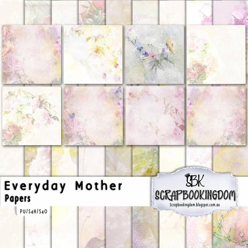 Mother's Digital Scrapbooking kit EVERYDAY MOTHER scrapbook papers, digital scrapbooking embellishments mum, roses, water color, Mom stamps image 3