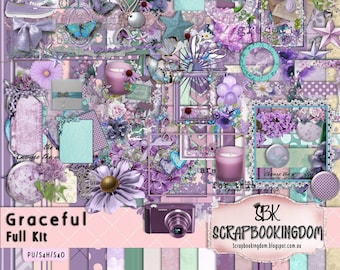 Digitalt scrapbookingkit GRACEFUL utsmyckningar och papper komplett kit