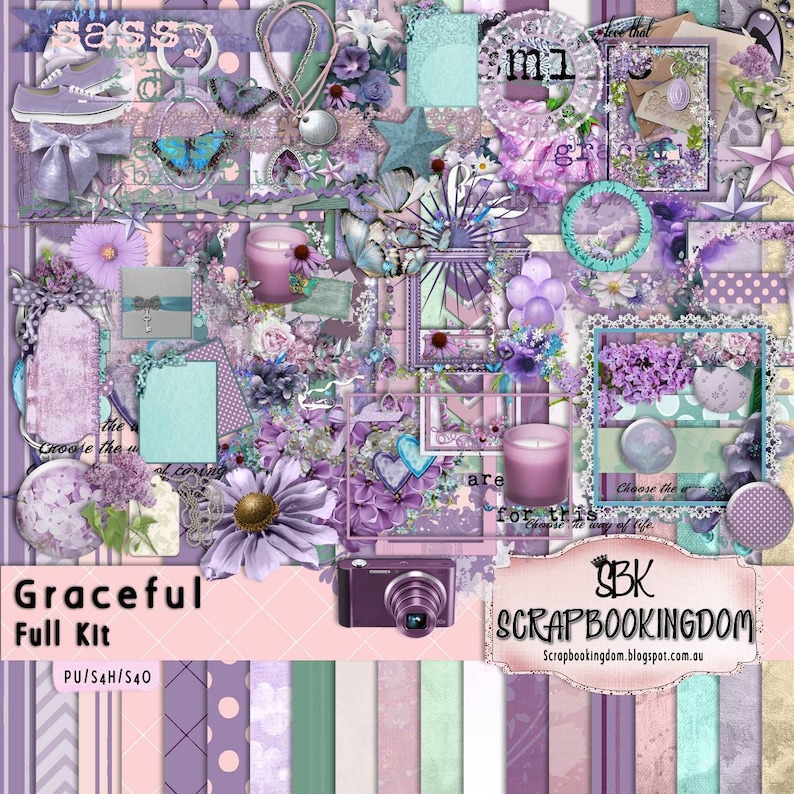 Digital Scrapbooking Kit GRACEFUL Embellishments and Papers Etsy