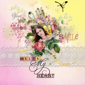 Kit di album digitali CHANTILLY LACE: bellissimi abbellimenti floreali femminili e tanti squisiti pezzi di pizzo