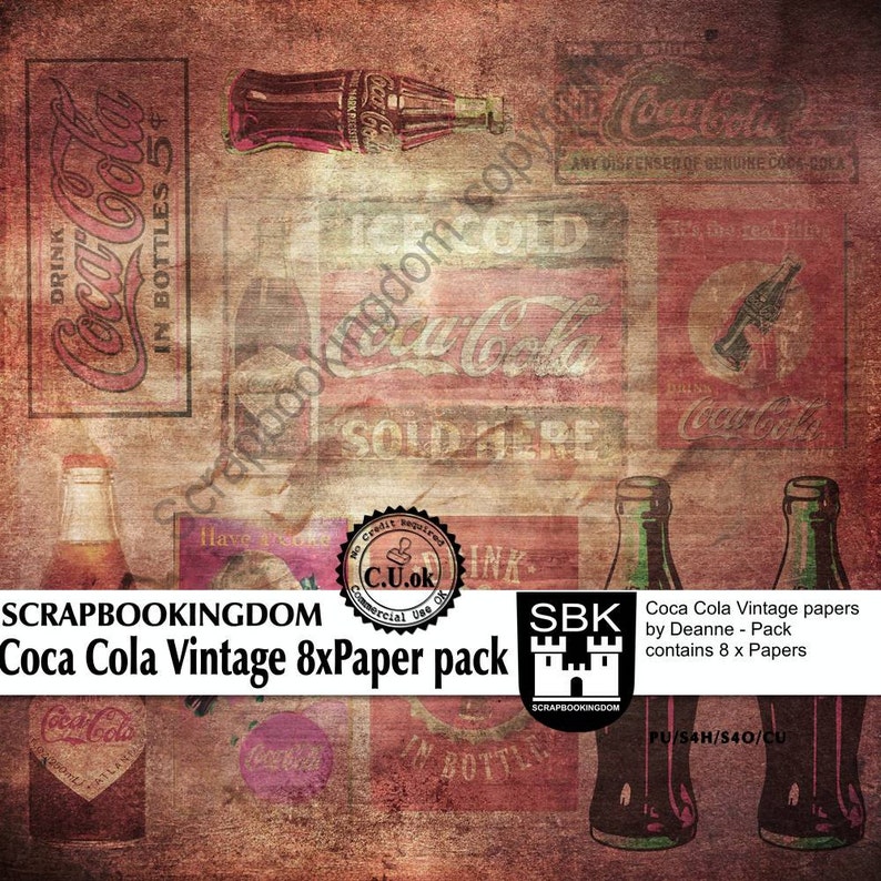 Coca Cola Vintage Papers Commercial Use OK Designer Pack Paper fabulous for decoupage, scrapbooking or papercraft image 4