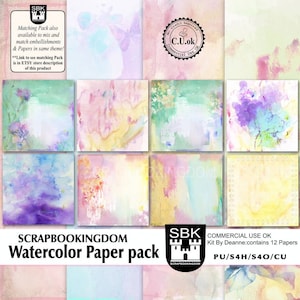 Watercolor CU Scrapbook Paper Pack .. dreamy soft and gorgeous digital papers - Matching embellishments pack also in store